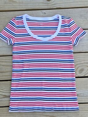 Talbots Red, Blue & Black Striped Short Sleeve Shirt Size S